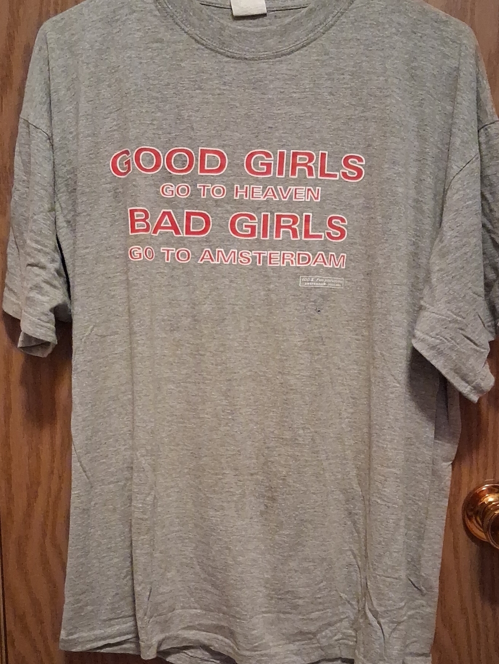 Gray Womens Graphic Tee with Red Text - Good Girls/Bad Girls